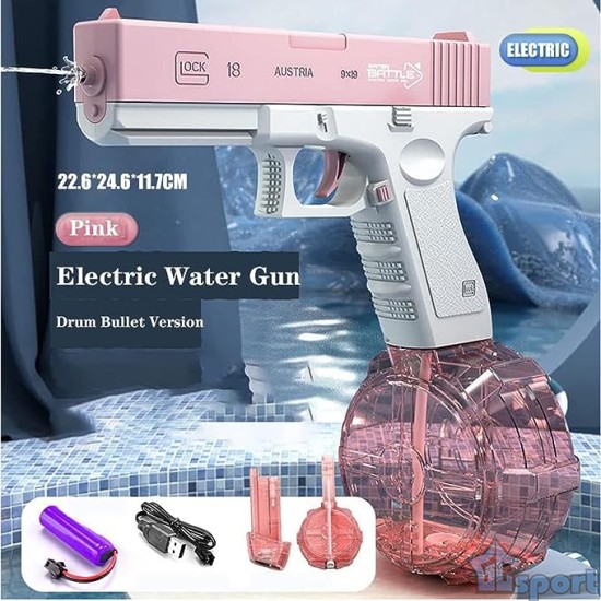 Водный пистолет электрический Glock розовый с увеличенной обоймой