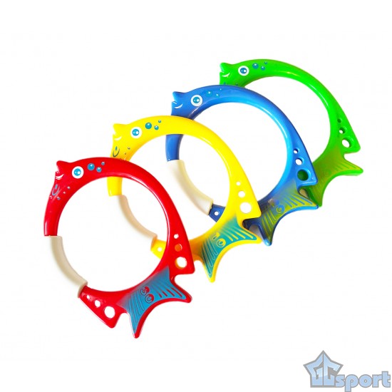 Тонущие (подводные) игрушки для бассейна Кольца-Рыбки Тип-2 (4шт), для ныряния и обучения плаванию