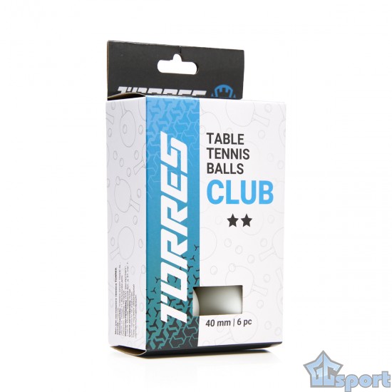 Мячики для настольного тенниса TORRES Club 2*, 6 шт, белые