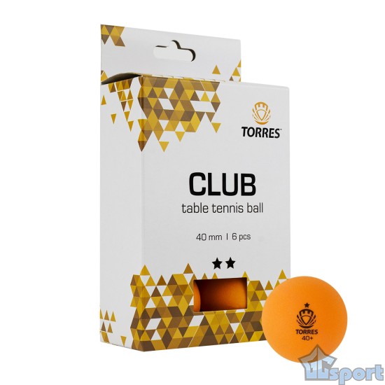 Мячики для настольного тенниса TORRES Club 2*, 6 шт, оранжевые