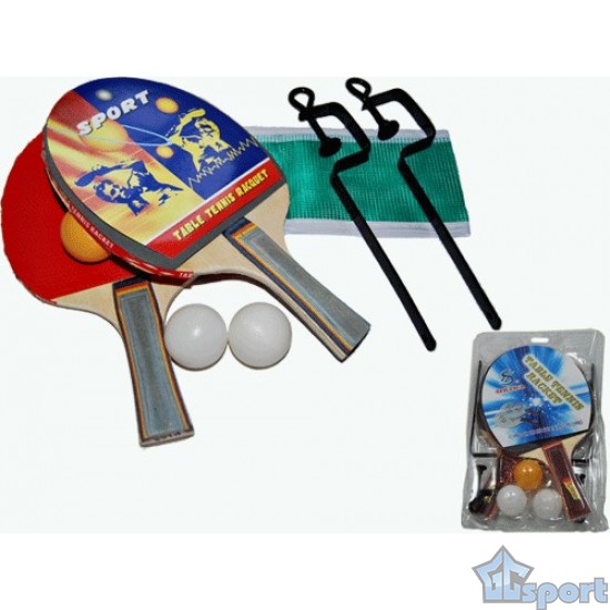 Набор для настольного тенниса эконом (2 ракетки, 3 шарика, сетка со стойками)