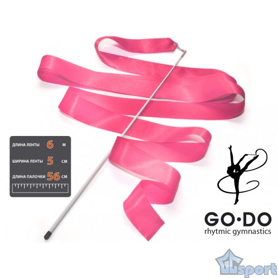 Лента для художественной гимнастики Go Do с палочкой, розовая