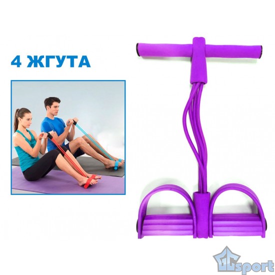 Эспандер 2 в 1 с 4 жгутами до 15 кг фиолетовый