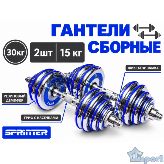 Гантели сборные 2 шт. по 15 кг голубые