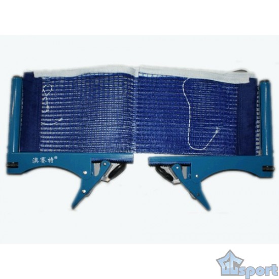 Сетка для настольного тенниса с металлическими стойками-клипсами (синяя)