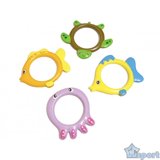 Тонущие (подводные) игрушки для бассейна Кольца Морские обитатели (4шт), для ныряния и обучения плаванию