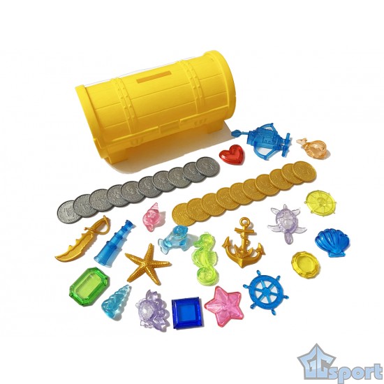 Тонущие (подводные) игрушки для бассейна Сундук с сокровищами (40 предметов), для ныряния и обучения плаванию, желтый