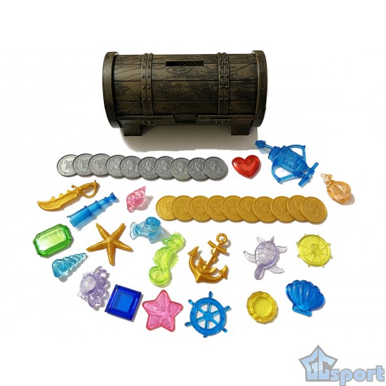 Тонущие (подводные) игрушки для бассейна Сундук с сокровищами (40 предметов), для ныряния и обучения плаванию, коричневый