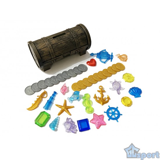 Тонущие (подводные) игрушки для бассейна Сундук с сокровищами (40 предметов), для ныряния и обучения плаванию, коричневый