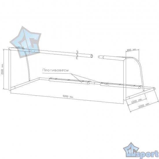 Ворота футбольные 5х2 м тип 4 с противовесами, сертификат ГОСТ, мобильные (89мм) пара, GCsport