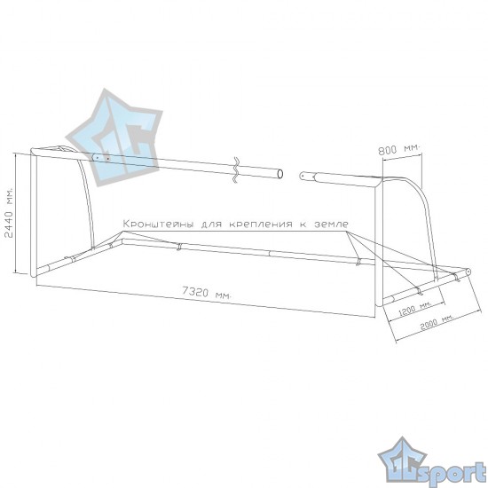 Ворота футбольные ГОСТ 7,32х2,44м тип 3 стальные д-89мм свободностоящие, на шпильках (пара) GCsport
