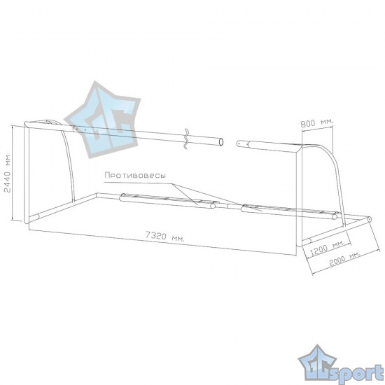Ворота футбольные ГОСТ 7,32х2,44м тип 4 стальные д-89мм свободностоящие, с противовесом (пара) GCsport