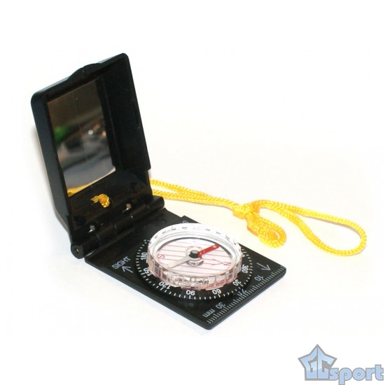 Компас туристический с зеркальным прицелом, с крышкой, пластиковый, на шнуре