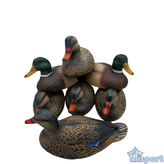 Набор чучел уток в сумке, для охоты и дизайна (утка активная 5шт, селезень активный 2шт)