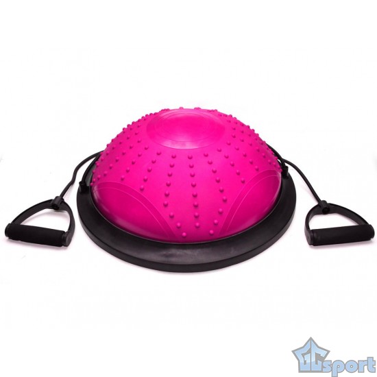 Балансировочная полусфера массажная Sprinter Bosu 45см с двумя съёмными эспандерами (малиновая)