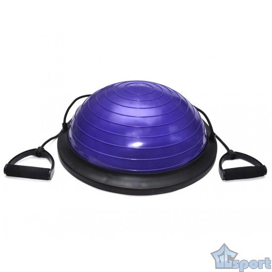 Балансировочная полусфера Sprinter Bosu 45см с двумя съёмными эспандерами (синяя)