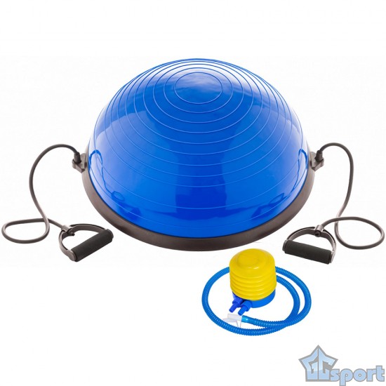 Полусфера BOSU GCsport Color гимнастическая, 58см., (синяя) в комплекте с эспандером и насосом