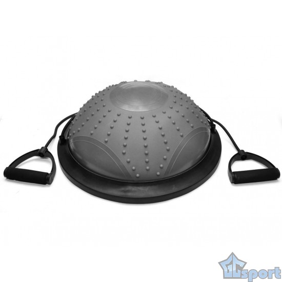 Балансировочная полусфера массажная Sprinter Bosu 45см с двумя съёмными эспандерами (серая)