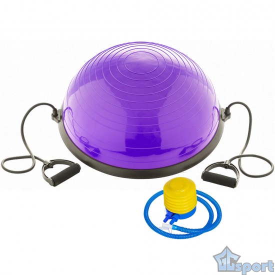 Полусфера BOSU GCsport Color гимнастическая, 58см., (фиолетовая) в комплекте с эспандером и насосом