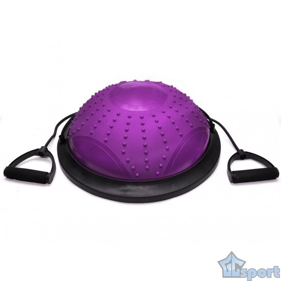 Балансировочная полусфера массажная Sprinter Bosu 45см с двумя съёмными эспандерами (фиолетовая)
