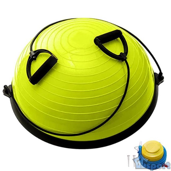Полусфера BOSU GCsport Color гимнастическая, 58см., (желтая) в комплекте с эспандером и насосом