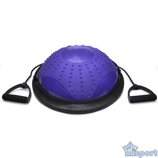 Балансировочная полусфера массажная Sprinter Bosu 45см с двумя съёмными эспандерами (синяя)