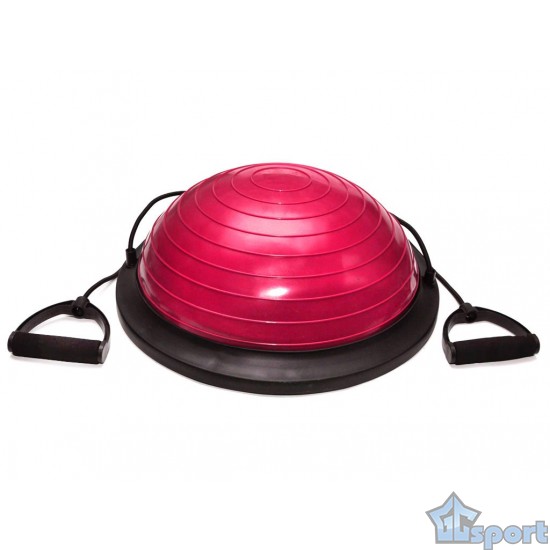 Балансировочная полусфера Sprinter Bosu 45см с двумя съёмными эспандерами (малиновая)
