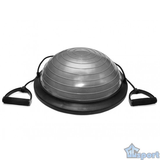 Балансировочная полусфера Sprinter Bosu 45см с двумя съёмными эспандерами (серая)