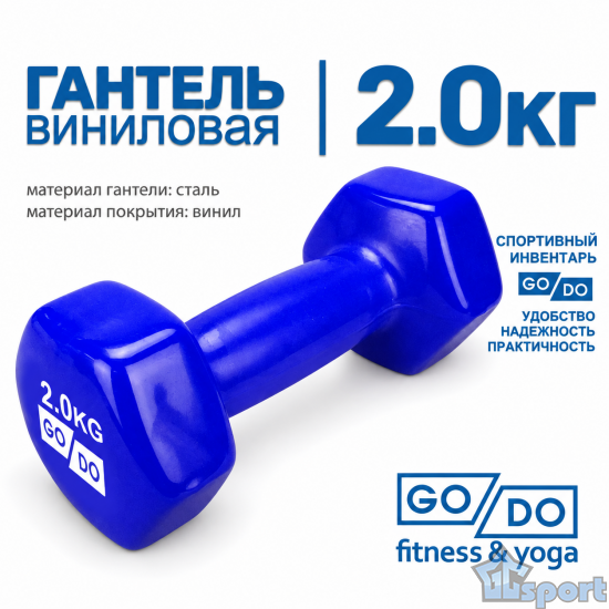 Гантель GO DO 2 кг в синей виниловой оболочке