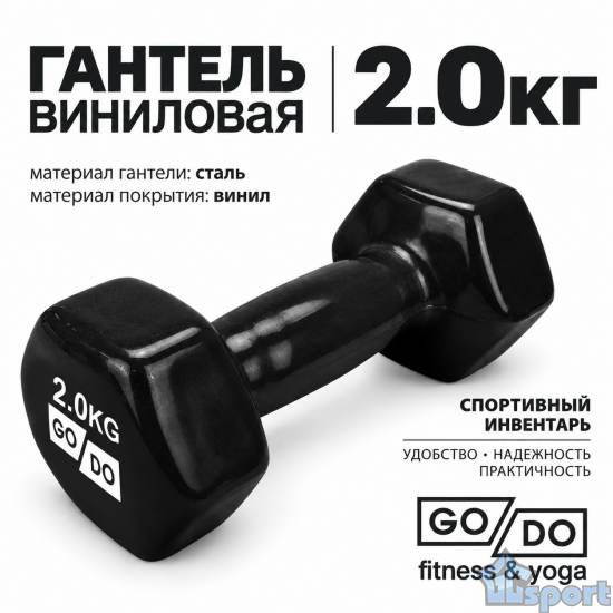 Гантель GO DO 2 кг в черной виниловой оболочке