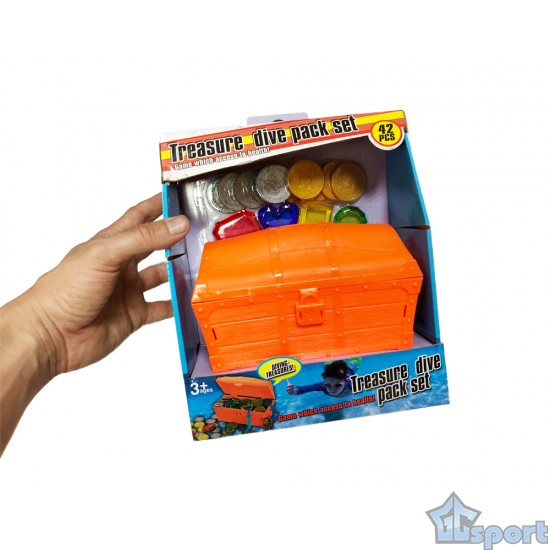 Тонущие (подводные) игрушки для бассейна Сундук с сокровищами (42 предмета), для ныряния и обучения плаванию, оранжевый