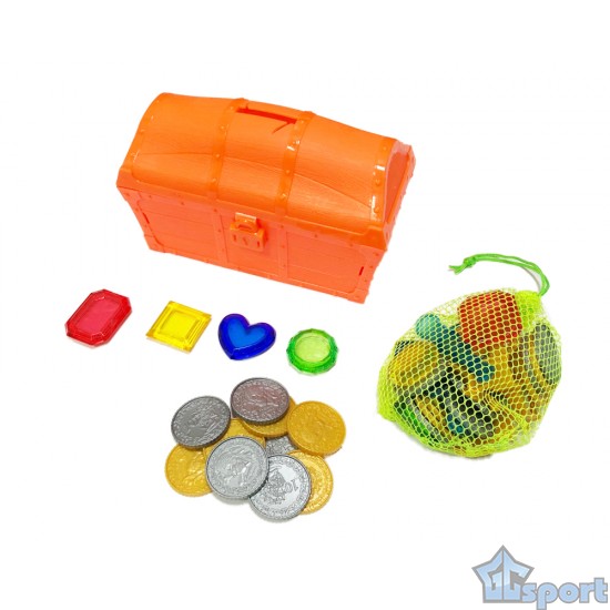 Тонущие (подводные) игрушки для бассейна Сундук с сокровищами (42 предмета), для ныряния и обучения плаванию, оранжевый