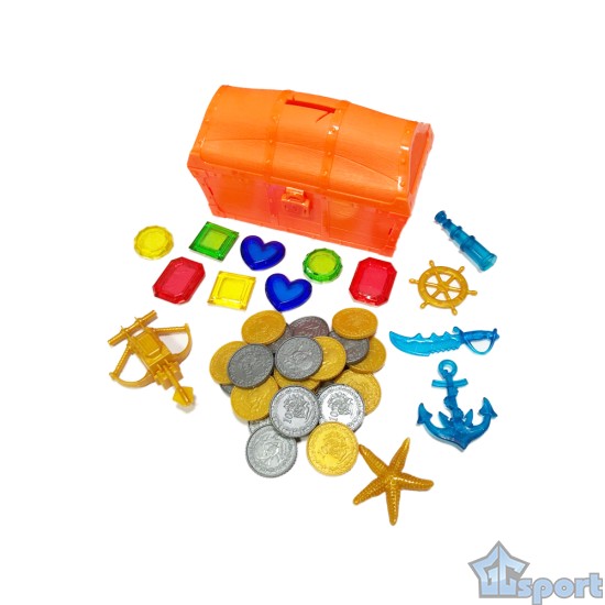 Тонущие (подводные) игрушки для бассейна Сундук с сокровищами (42 предмета), для ныряния и обучения плаванию, оранжевый
