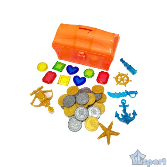 Тонущие (подводные) игрушки для бассейна Сундук с сокровищами (42 предмета), для ныряния и обучения плаванию, оранжевый