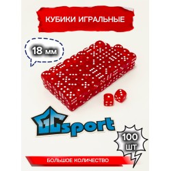 Кубики (игральные кости), красные прозрачные, 100шт (18мм)
