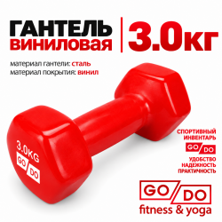 Гантель GO DO в виниловой оболочке, 3кг, красная