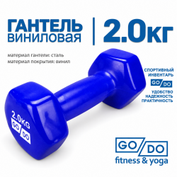 Гантель GO DO в виниловой оболочке, 2кг, синяя