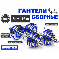 Гантели сборные 2 шт. по 15 кг (голубые)